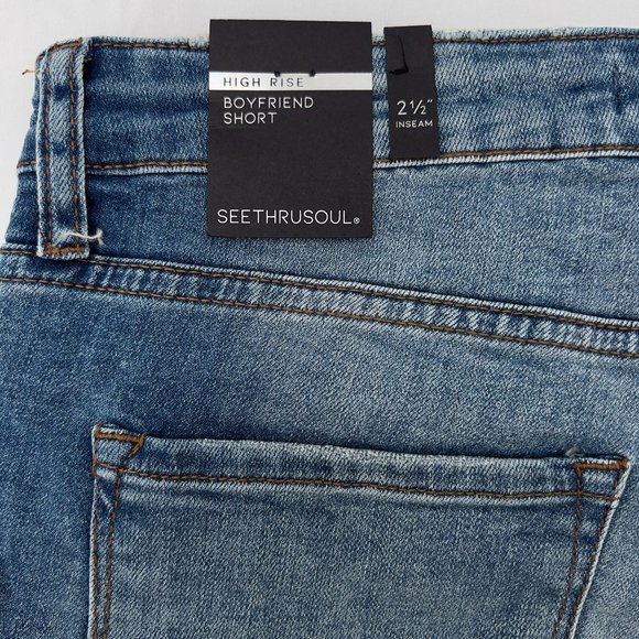 NEW SEE THRU SOUL Distressed High Rise Boyfriend Cut-off Short Size 26 30W 0028 - Picture 6 of 8
